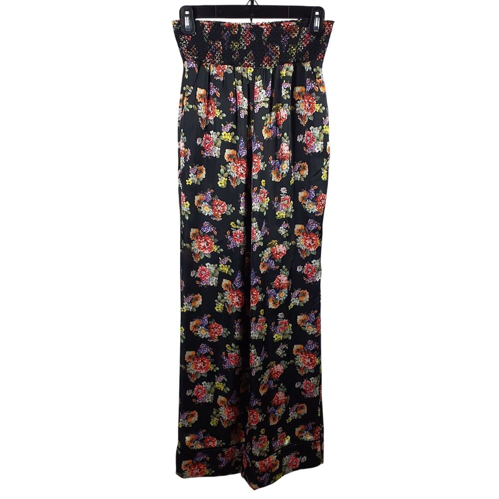 Olivia Smocked Magnolia Floral Black Willis Size Small Pants NWT - Picture 2 of 5
